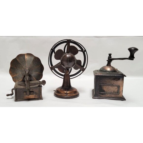 Vintage 1970s Lot of 3 Durham Industries Miniature Gramophone Fan Coffee Grinder - Picture 4 of 7